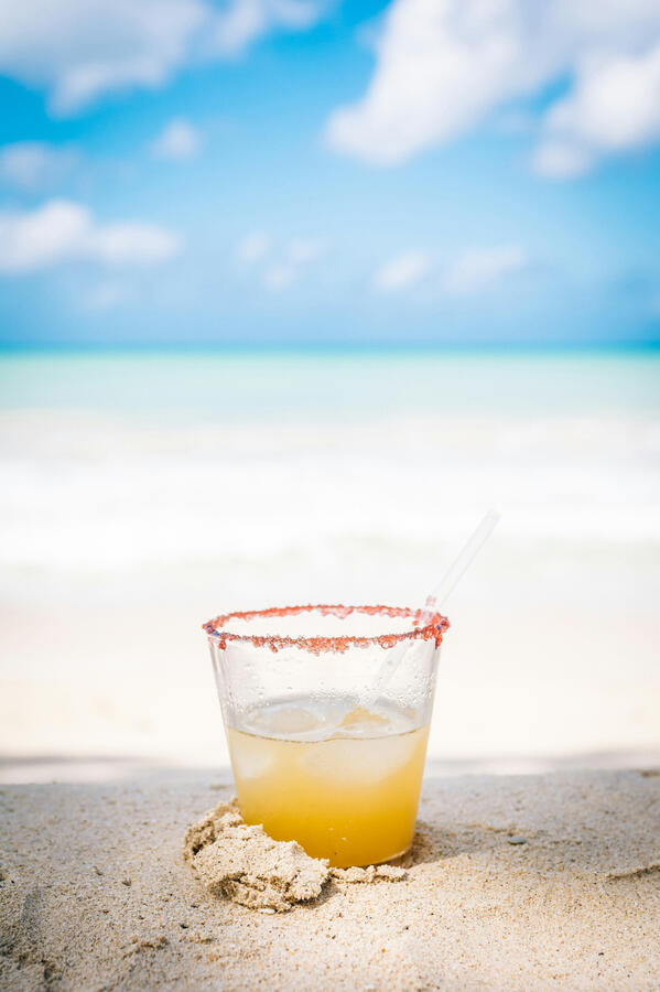 White sand beach and turquoise Caribbean water in Cancun Mexico