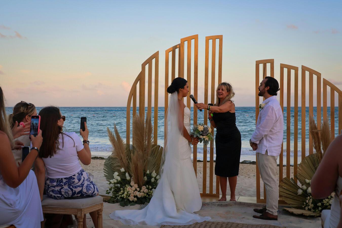 Romantic beachfront wedding ceremony in Cancun Mexico