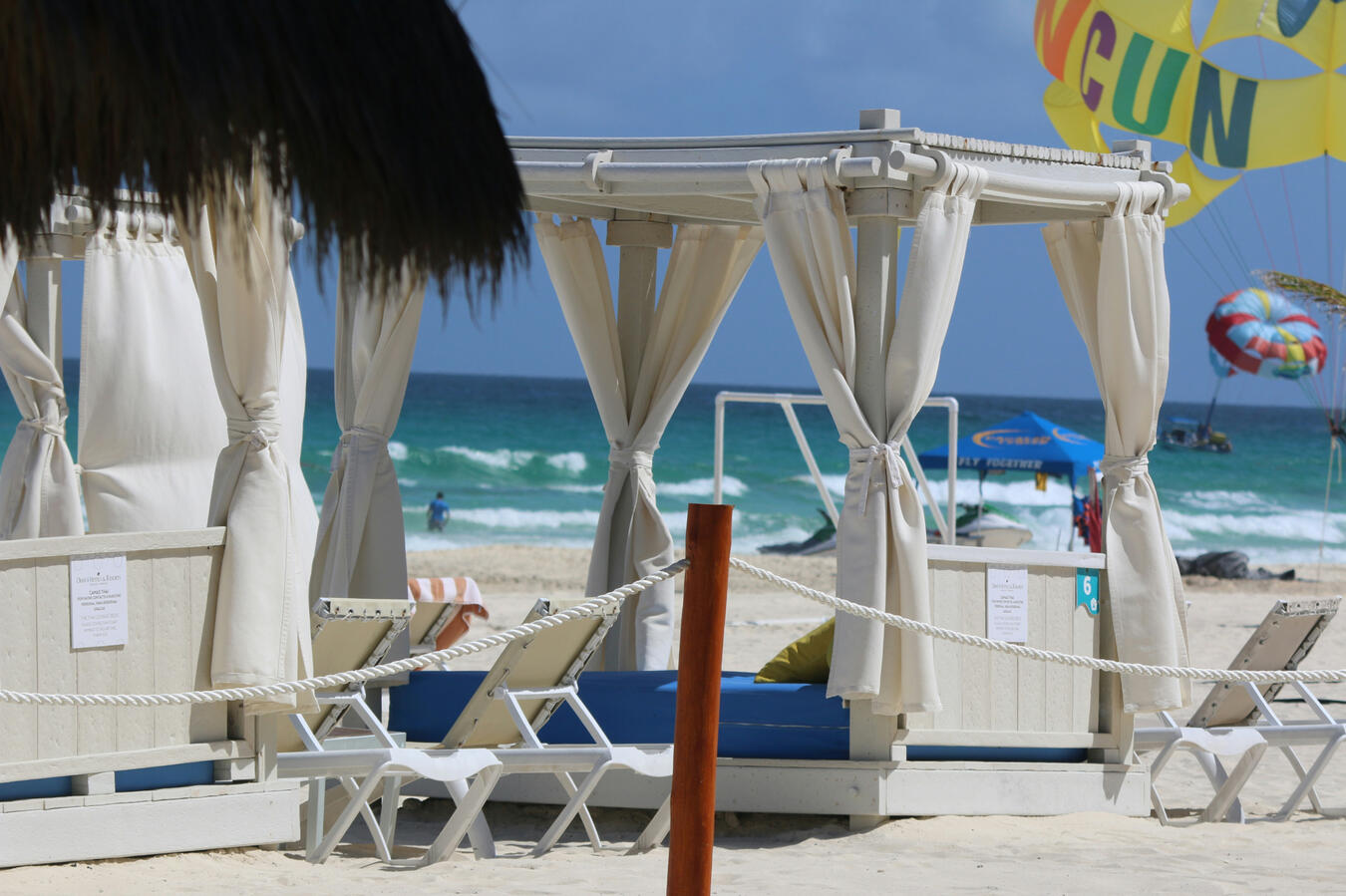 Beach cabana at an all-inclusive resort in Cancun Mexico