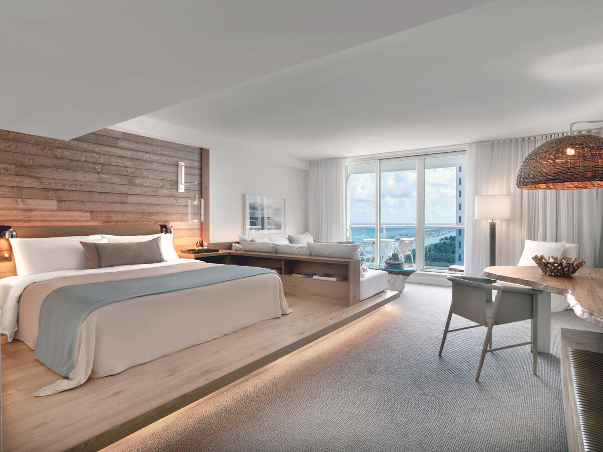 Luxury Miami Beach hotel room with ocean views
